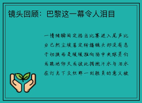 镜头回顾：巴黎这一幕令人泪目